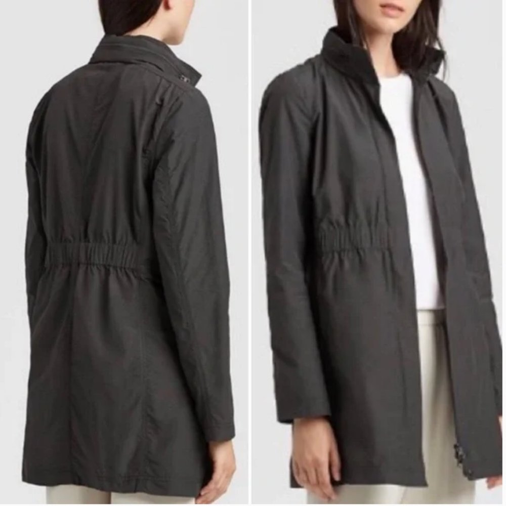 EILEEN FISHER CINCHED WAIST HOODED GRAY JACKET